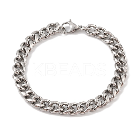 Non-Tarnish 304 Stainless Steel Cuban Link Chain Bracelets for Men BJEW-B096-35A-P-1