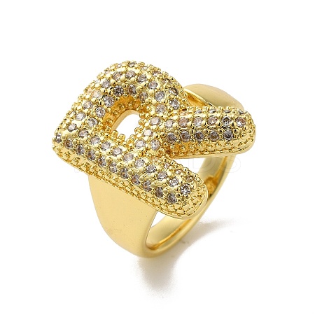 Letter Brass Micro Pave Clear Cubic Zirconia Open Cuff Ring for Women RJEW-N046-03R-G-1