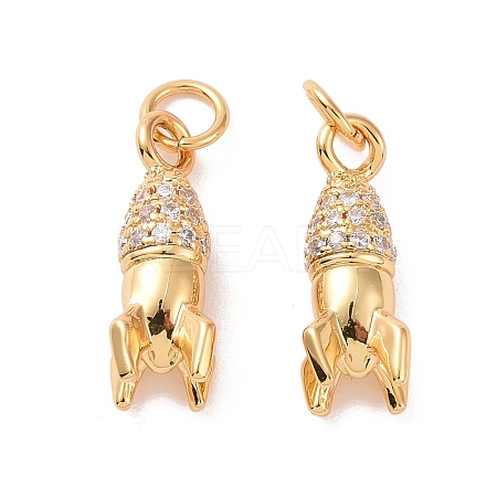 Rocket Brass Micro Pave Clear Cubic Zirconia Charms KK-G435-13G-1
