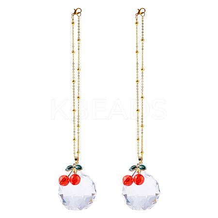2Pcs Glass Round & Alloy Cherry Pendant Decorations HJEW-DC00105-1