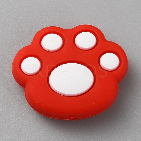 Cat Paw Print Food Grade Eco-Friendly Silicone Focal Beads SIL-WH0012-040A-1