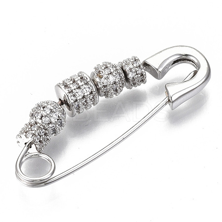 Brass Micro Pave Cubic Zirconia Safety Pins ZIRC-S061-206P-NF-1