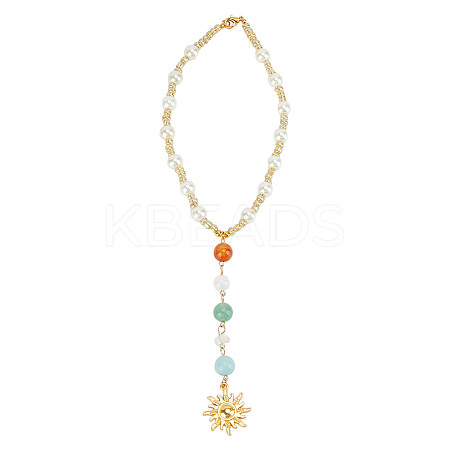 Natural Gemstone & Alloy Sun Pendant Car Hanging Ornaments HJEW-DR00027-1