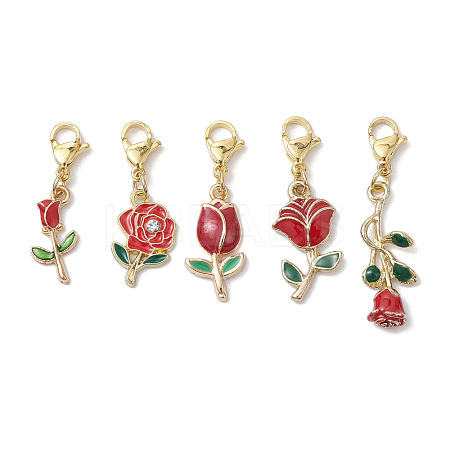 Valentine's Day Rose Alloy Enamel Pendant Decorations HJEW-JM02831-02-1