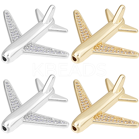 8Pcs 2 Colors Brass Micro Pave Cubic Zirconia Airliner Beads ZIRC-BBC0002-58-1