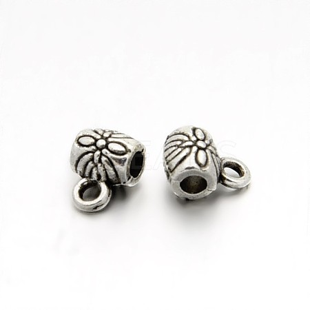 Tibetan Style Alloy Barrel Carved Flower Bail Beads TIBEB-O004-49-1