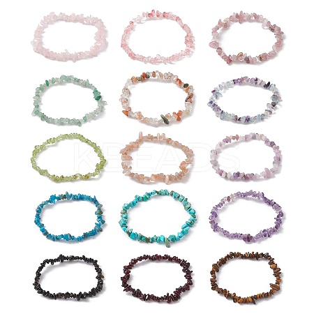 Natural & Synthetic Mixed Gemstone Chips Beaded Stretch Bracelets for Women BJEW-JB10046-1