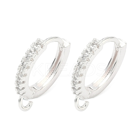 Brass Micro Pave Clear Cubic Zirconia Hoop Earring Findings KK-H532-14B-S-1