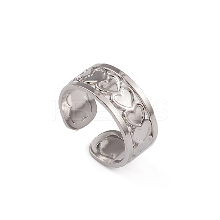 304 Stainless Steel Heart Wrap Open Cuff Ring for Women RJEW-G285-06P-1