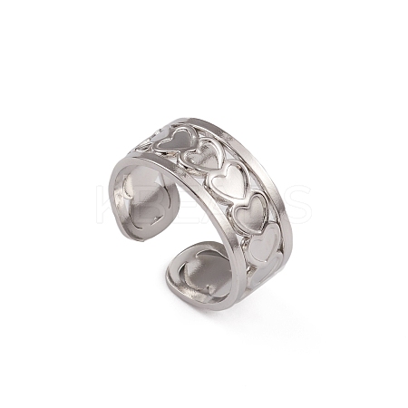 Non-Tarnish 304 Stainless Steel Heart Wrap Open Cuff Ring for Women RJEW-G285-06P-1