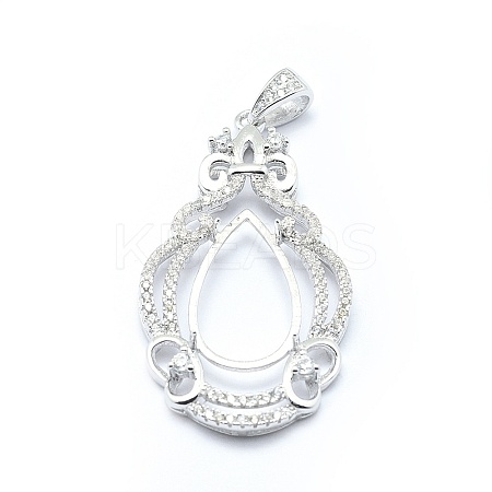 Anti-Tarnish Rhodium Plated 925 Sterling Silver Pendant Cabochon Open Back Settings STER-P044-02P-1