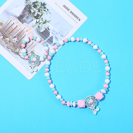 Plastic & Wood Beaded Necklaces & Beaded Bracelets Sets WG31E53-16-1