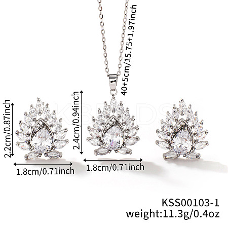 Chic Geometric Brass Rhinestones Stud Earrings & Necklaces for Woemn RP4250-3-1