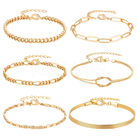 6Pcs 6 Styles Brass Chain Bracelets for Women BJEW-PH0004-50-1