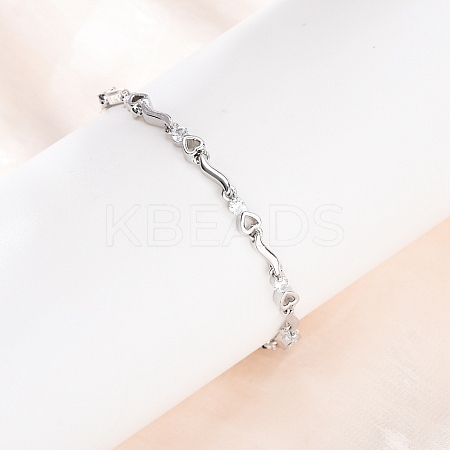 Brass Micro Pave Clear Cubic Zirconia Link Chain Bracelets for Women BJEW-D387-02P-1
