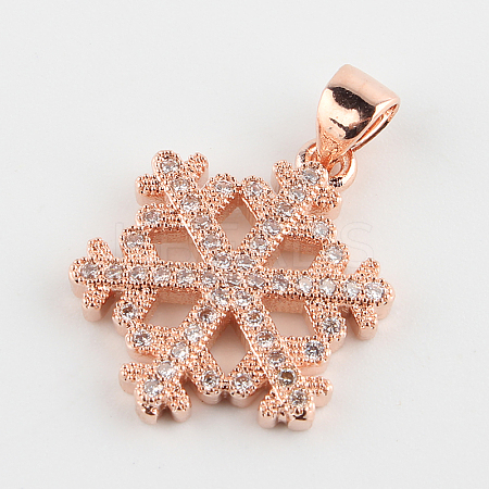Snowflake Brass Micro Pave Cubic Zirconia Pendants ZIRC-P002-52RG-1