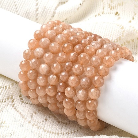 Natural Sunstone Beaded Stretch Bracelets for Men Women BJEW-I322-01A-1
