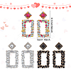 3 Pairs 3 Colors Rhinestone Hollow Out Rectangle Dangle Stud Earrings EJEW-FI0001-12-2