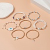 7Pcs 7 Style Evil Eye Lampwork & Glass Seed & Brass Beaded Stretch Bracelets Set for Women BJEW-JB09249-02-5