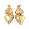 Heart Brass Pave Clear Cubic Zirconia Stud Earrings EJEW-M258-81G-1