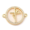 Rack Plating Brass Micro Pave Clear Cubic Zirconia Spanish Faith Cross Connector Charms KK-L220-003G-03-1