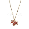 Brass Pave Cubic Zirconia Maple Leaf Pendant 304 Stainless Steel Cable Chain Necklaces for Women NJEW-JN05901-01-2