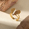 304 Stainless Steel Plastic Pearl Open Cuff Ring for Women LS-RJEW-Z088-04G-1