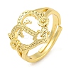 Heart with Letter & Flower Rack Plating Brass Adjustable Rings for Women RJEW-I105-05G-T-1