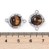 Brass Pave Natural Tiger Eye Flat Round Links Connector Charms KK-U043-45P-D-3