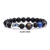 Natural Dyed & Heated Black Agate & Lapis Lazuli Stretch Bracelets PW-WG62314-03-1