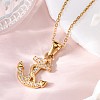 304 Stainless Steel Crystal Rhinestone Anchor Pendant Necklaces NJEW-Z057-01A-G-1
