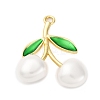 Brass Green Enamel & Plastic Cherry Pendants KK-I276-17G-2