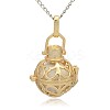 Golden Tone Brass Hollow Round Cage Pendants KK-J235-09G-1