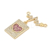 Brass Micro Pave Clear & Hot Pink Cubic Zirconia Pendants KK-U058-45G-2