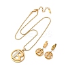 Flat Round with Letter B 304 Stainless Steel Pendant Necklaces & Hoop Earring Jewelry Sets SJEW-L177-08G-4