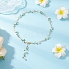 Brass Micro Pave Green Cubic Zirconia & Imitation Pearl Flower Branch Link Chain Necklaces for Women NJEW-JN05309-1
