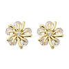 Flower Brass Micro Pave Clear Cubic Zirconia Stud Earrings EJEW-U064-03B-G-4