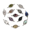 Natural Mixed Gemstone Chip 304 Stainless Steel Horse Eye Connector Charms KK-P300-12P-1