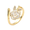 Flower Brass Micro Pave Cubic Zirconia Cuff Rings RJEW-A069-02B-01G-4