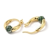 Natural Green Spot Jasper Round Beaded Hoop Earrings EJEW-A099-03G-04-3