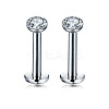 Flat Round Stainless Steel Clear Cubic Zirconia Internally Threaded Labrets WG955BE-01-1