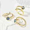 Brass Micro Pave Clear Cubic Zirconia Enamel Cuff Rings for Women RJEW-L113-034G-3