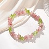 Natural Peridot & Natural Strawberry Quartz Chip Beaded Stretch Bracelets for Women BJEW-JB13278-1