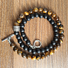 6mm Natural Obsidian & Tiger Eye Round Beaded OT Necklaces for Men Women DT8400-1-1