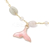 Brass Handmade Natural Morganite Nuggets Link Chain Alloy Enamel Whale Tail Pendant Anklets for Women AJEW-AN00709-01-3
