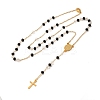 201 Stainless Steel & Glass Rosary Bead Necklaces for Women NJEW-B112-01G-3