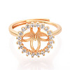 Round Brass Micro Pave Clear Cubic Zirconia Adjustable Ring Settings KK-T076-28G-2