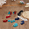6 Pairs 6 Colors Leaf & Cotton Tassel Chandelier Earrings EJEW-FI0003-14-10