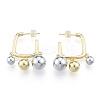Two Tone Brass Round Ball Dangle Stud Earrings EJEW-N011-111-3
