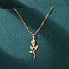 304 Stainless Steel Rose Flower Pendant Necklaces for Women NJEW-K255-52G-1